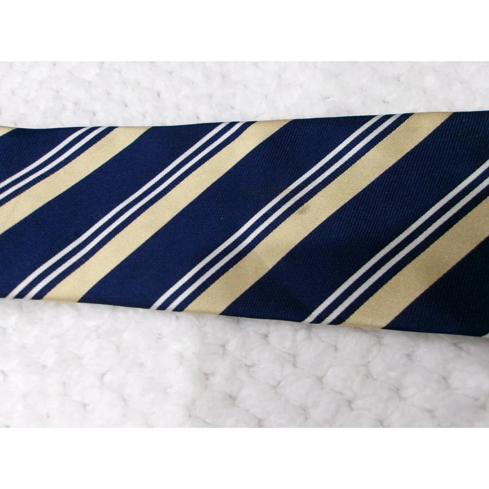 Tommy Hilfiger Mens 3.75x57 Necktie Navy Gold Striped Silk Made in USA WPL 2831